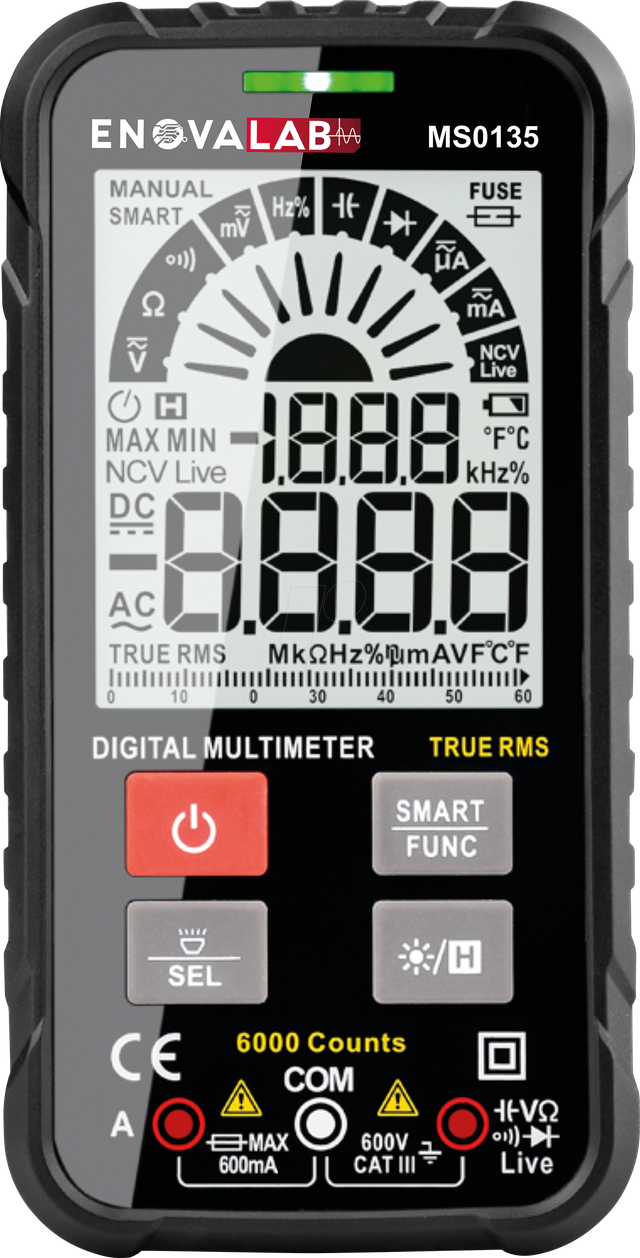 Enovalab SMART TrueRMS Digital-Multimeter MS0135 im Slim Design, 6.000 Counts