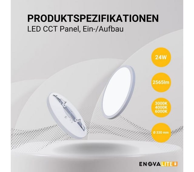 ENOVALITE 24-W-LED-Ein-/Aufbaustrahler CCT-Switch, 2565 lm, verstellbarer Einbaudurchmesser