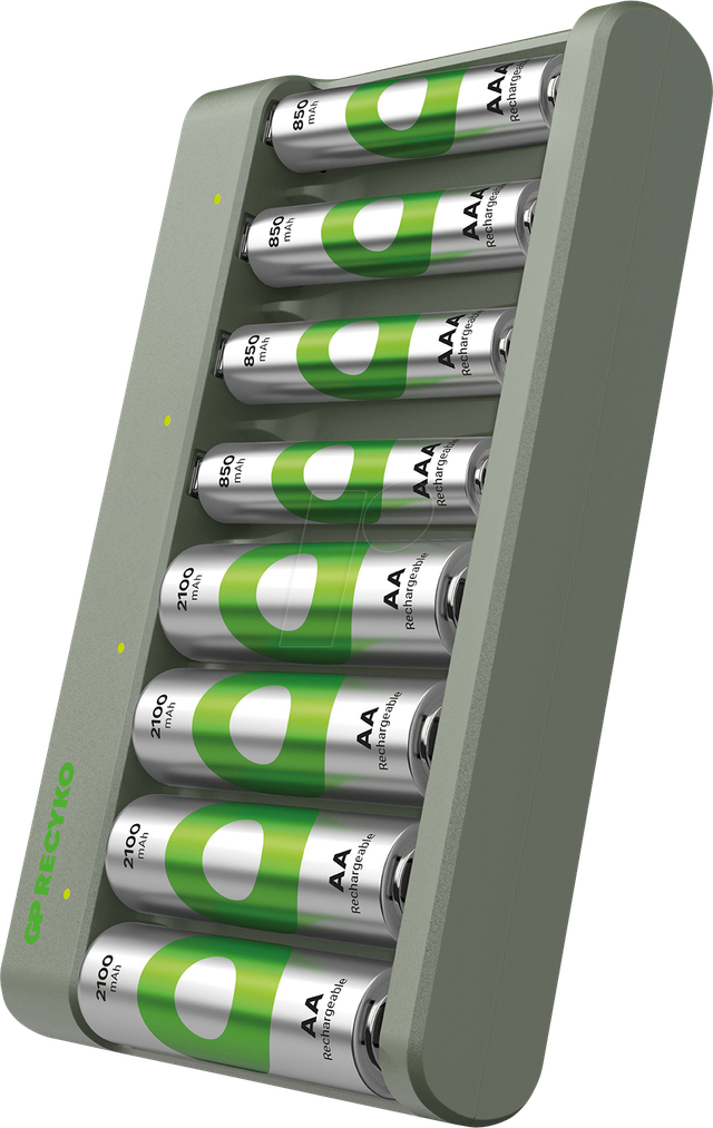 GP USB-Ladegerät E821 Micro (AAA) und Mignon (AA), inkl., 4 x RECYKO AA 2100 mAh, 4 x RECYKO AAA 850 mAh