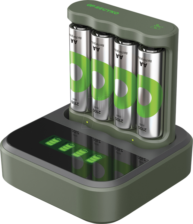GP USB-Ladegerät B441 Micro (AAA) und Mignon (AA), inkl. 4x RECYKO AA 2100 mAh, mit Dockingstation D451
