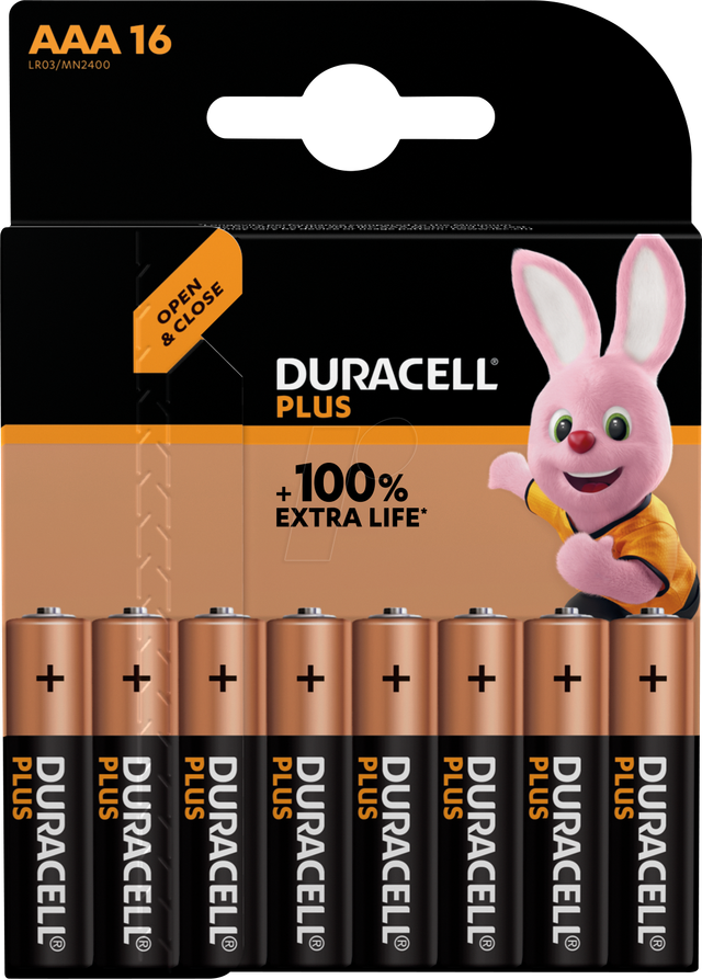 Duracell Plus Alkaline-Batterie AAA/Micro/LR03, 1,5 V, 16er-Pack