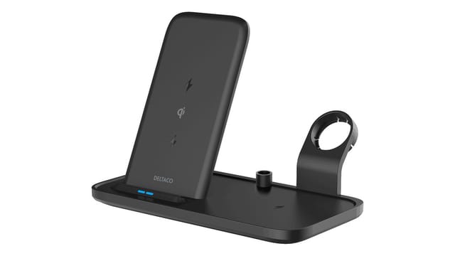 Deltaco 2-in-1-Qi-Ladegerät QI-1036 Fast Wireless Charger, max. 10 W, schwarz