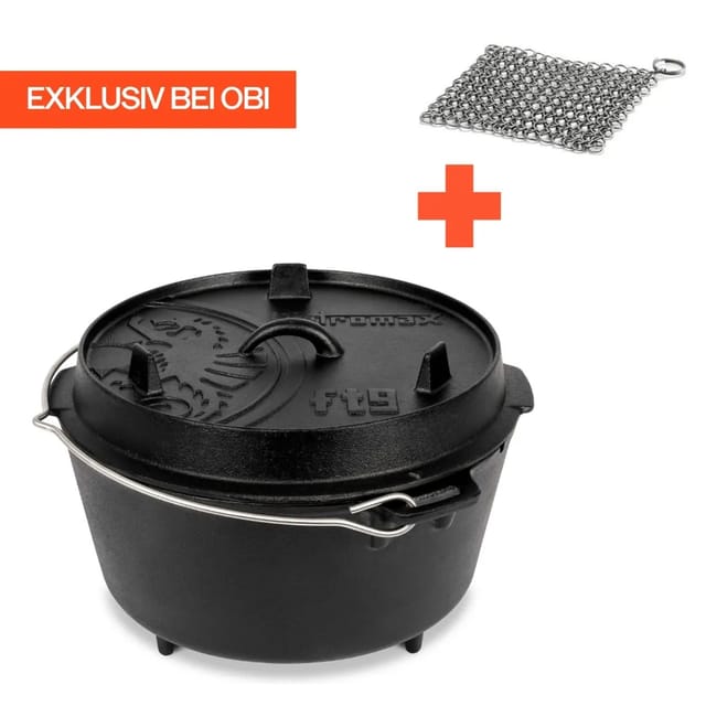 Petromax Dutch Oven Set FT9-T-Scrub Schwarz mit planem Boden 7,5, Ø 23,9 cm