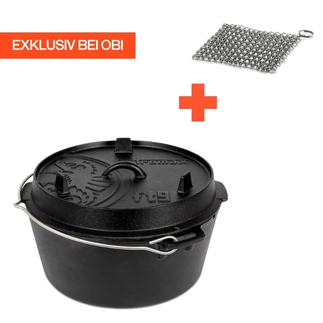 Petromax Dutch Oven Set FT9-Scrub Schwarz mit Standfüßen 7,5, Ø 23,9 cm