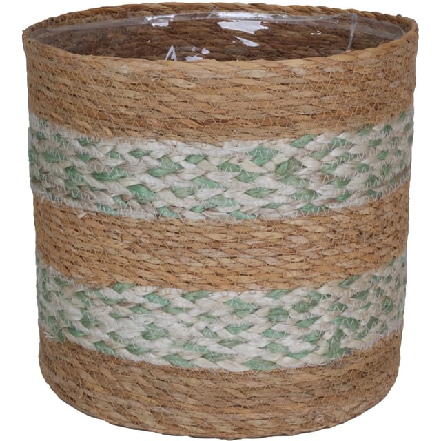 A.H.G. Pflanzkorb Seegras Zick Zack Wasserdicht Ø 14 cm x 14 cm Salbeibeige