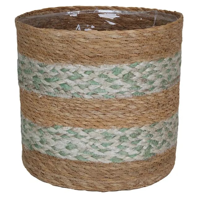 A.H.G. Pflanzkorb Seegras Zick Zack Uni Wasserdicht Ø 18 cm x 18 cm Salbeibeige