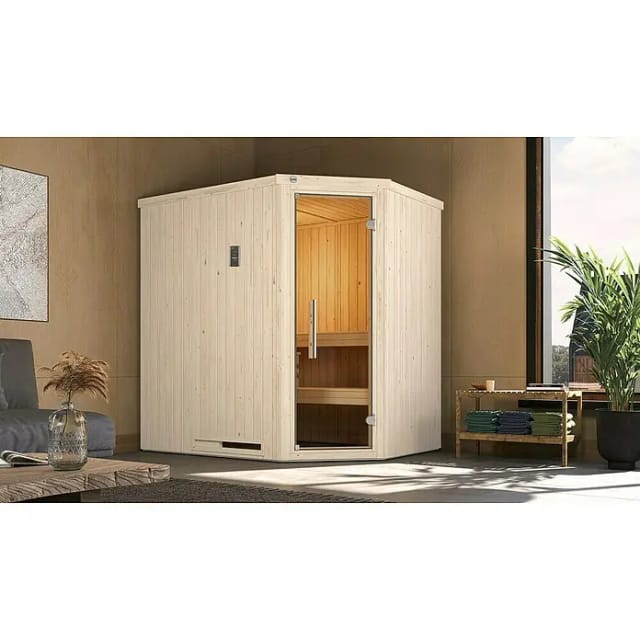 Weka Elementsauna Varberg Trend 1 Weiß Sparset 7,5 kW OS Glastür