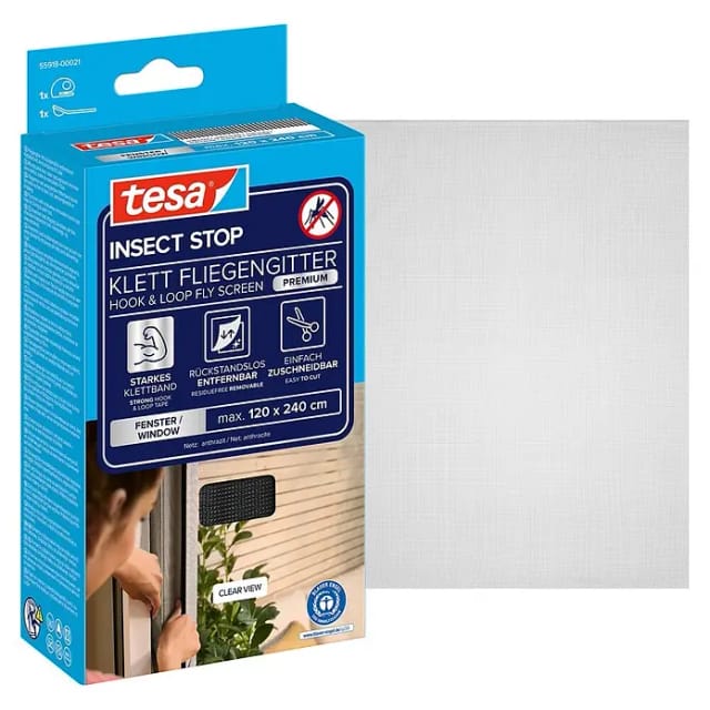 tesa® Insect Stop Klett Fliegengitter Premium Fenster anthrazit