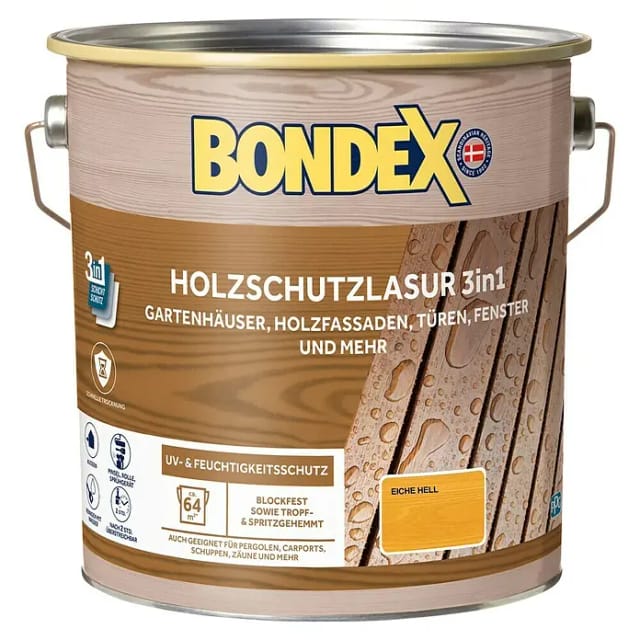 Bondex Holzschutzlasur 3 in 1 Eiche Hell 4,