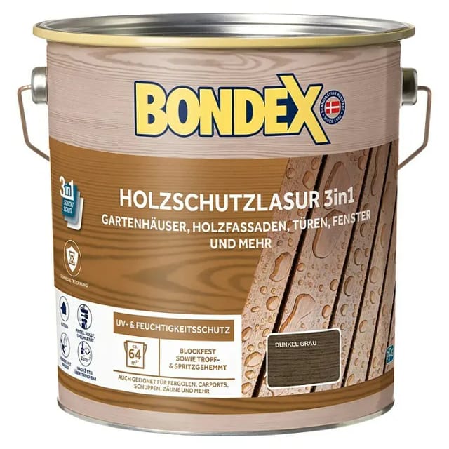 Bondex Holzschutzlasur 3 in 1 Dunkelgrau 4,