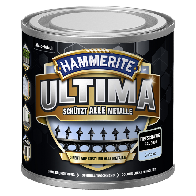 Hammerite Ultima Premium Metall-Schutzlack glänzend Tiefschwarz 250 ml