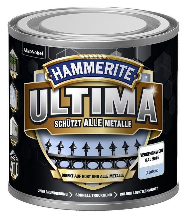 Hammerite Ultima Premium Metall-Schutzlack glänzend Verkehrsweiß 250 ml