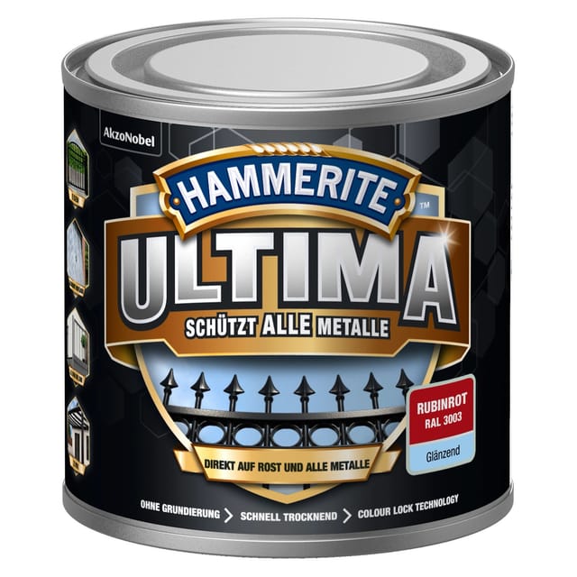 Hammerite Ultima Premium Metall-Schutzlack glänzend Rubinrot 250 ml