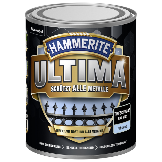 Hammerite Ultima Premium Metall-Schutzlack glänzend Tiefschwarz 750 ml