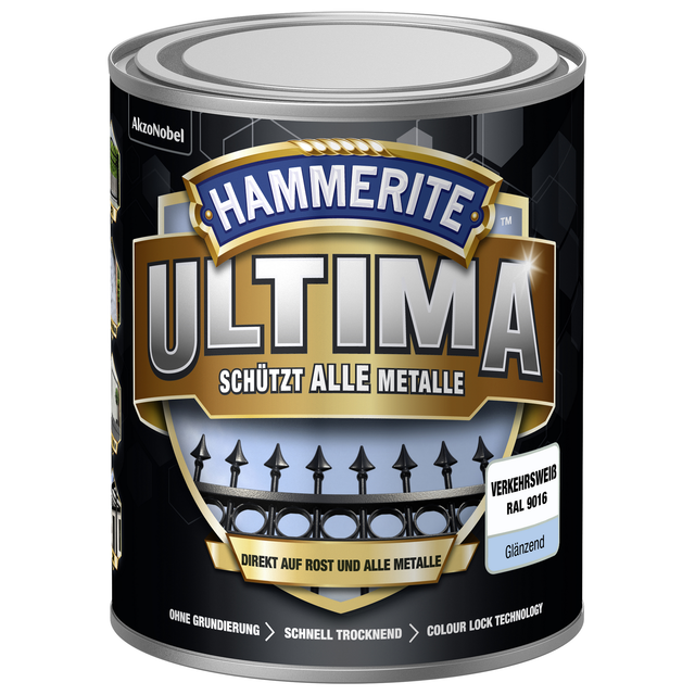 Hammerite Ultima Premium Metall-Schutzlack glänzend Verkehrsweiß 750 ml
