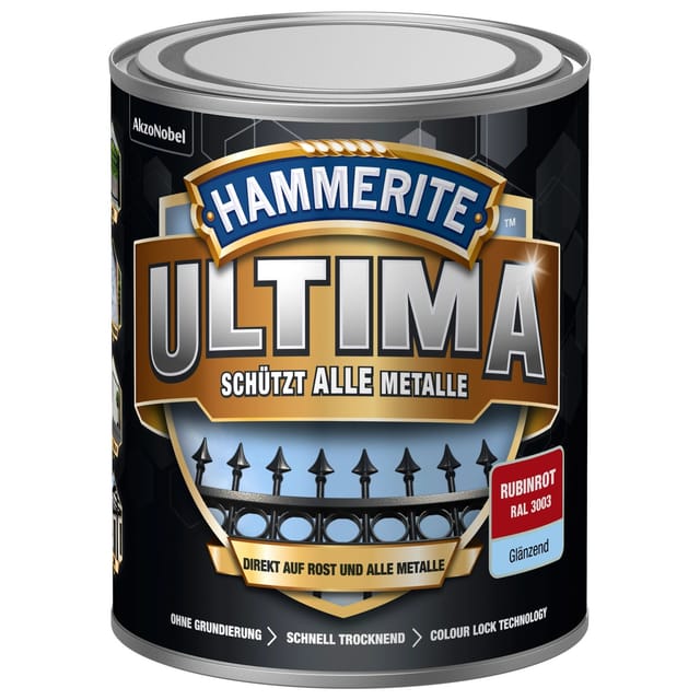 Hammerite Ultima Premium Metall-Schutzlack glänzend Rubinrot 750 ml
