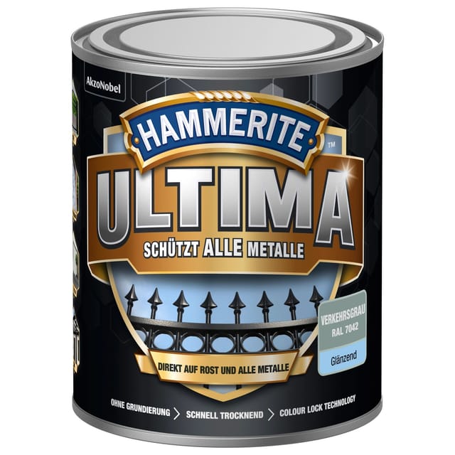 Hammerite Ultima Premium Metall-Schutzlack glänzend Verkehrsgrau 750 ml