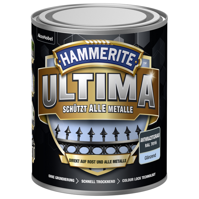Hammerite Ultima Premium Metall-Schutzlack glänzend Anthrazitgrau 750 ml