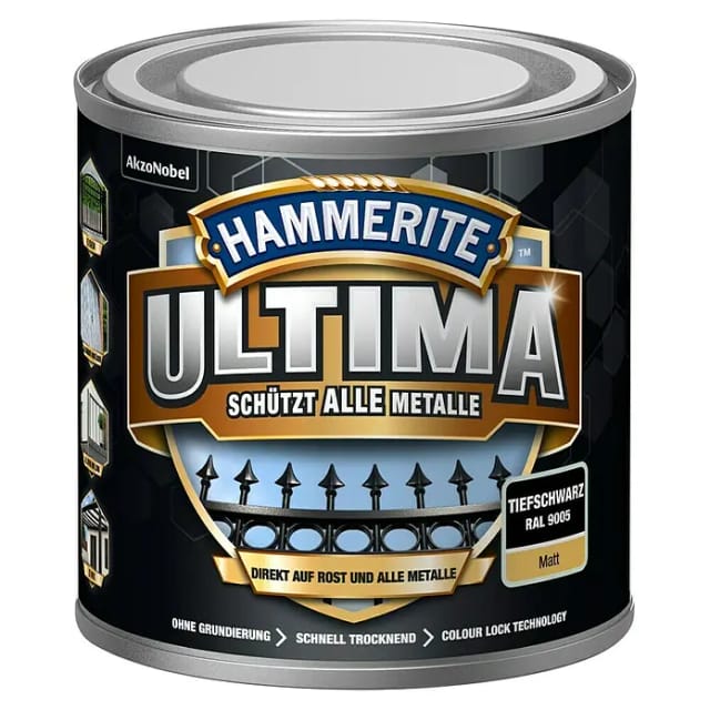 Hammerite Ultima Premium Metall-Schutzlack matt Tiefschwarz 250 ml