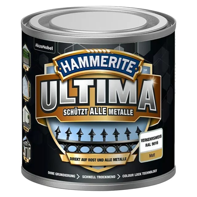 Hammerite Ultima Premium Metall-Schutzlack matt Verkehrsweiß 250 ml