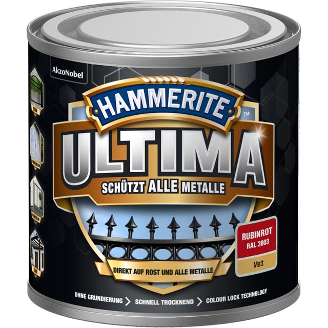 Hammerite Ultima Premium Metall-Schutzlack matt Rubinrot 250 ml