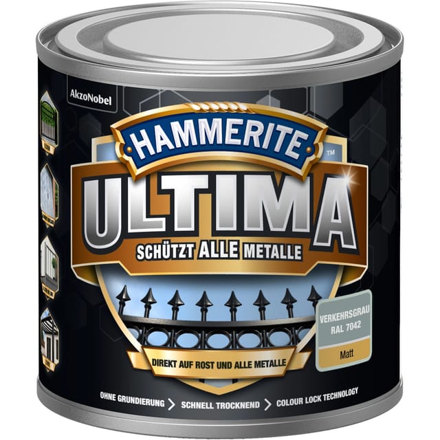 Hammerite Ultima Premium Metall-Schutzlack matt Verkehrsgrau 250 ml