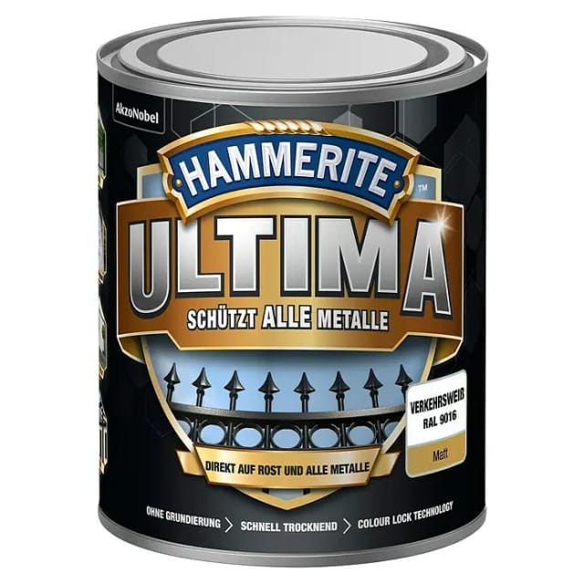 Hammerite Ultima Premium Metall-Schutzlack matt Verkehrsweiß 750 ml