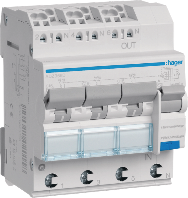 Hager Fehlerstrom- Leitungsschutzschalter C-16A/3P+N