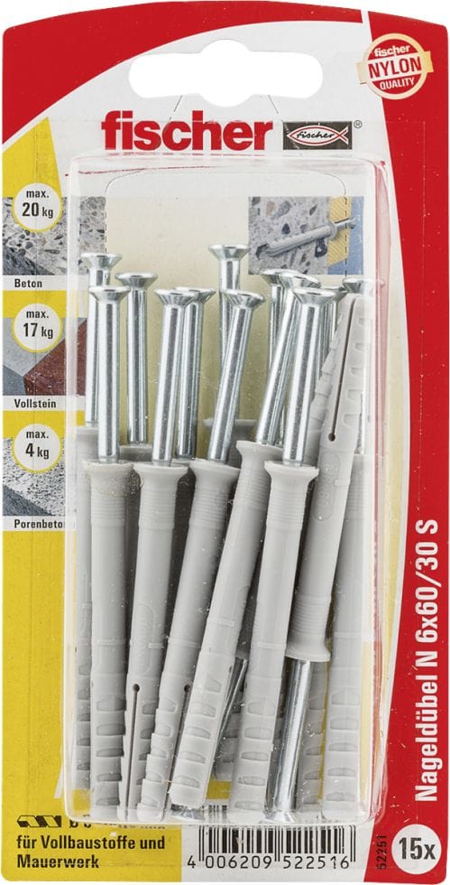Fischer Nageldübel N 6 x 60/10 S mit Nagelschraube, vormontiert (15 ST)