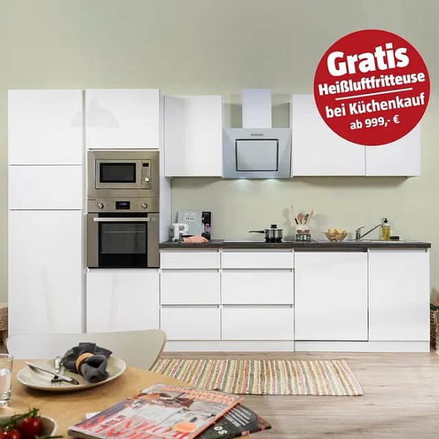 Respekta Premium Küchenzeile GLRP345HWWGKE 345 cm Weiß Hochglanz