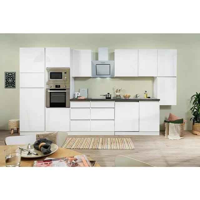 Respekta Premium Küchenzeile GLRP395HWWGKE 395 cm Weiß Hochglanz