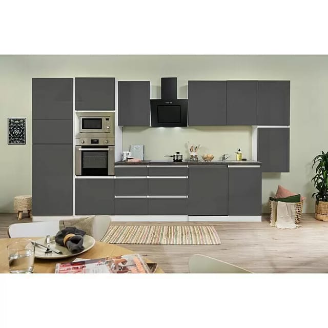 Respekta Premium Küchenzeile Grifflos 395 cm Grau Hochglanz-Weiß