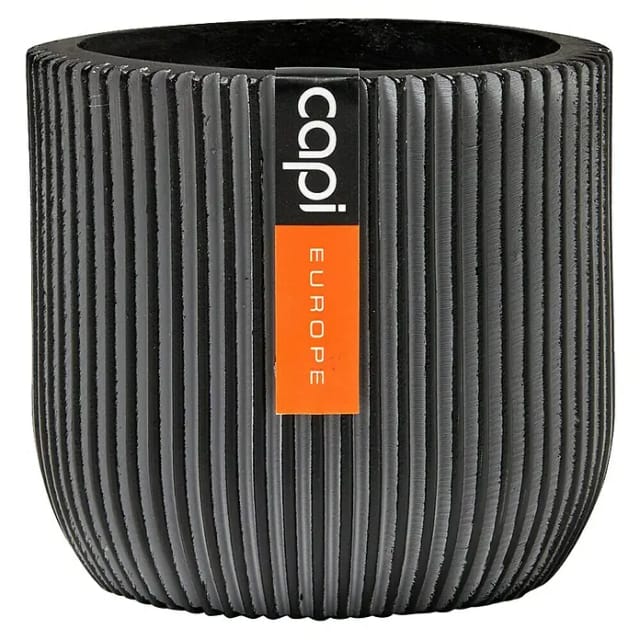 Capi Pflanztopf Groove Kugel Oval Schwarz 14 cm x 13 cm