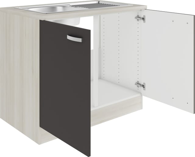 Optifit Küchen-Spülenunterschrank Faro220 100 x 84,8 x 60 cm Anthrazit-Braun