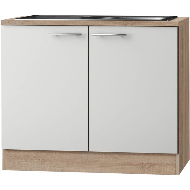 Optifit Küchen-Spülenunterschrank Dakar286 100 cm x 84,8 cm x 60 cm Weiß-Eiche