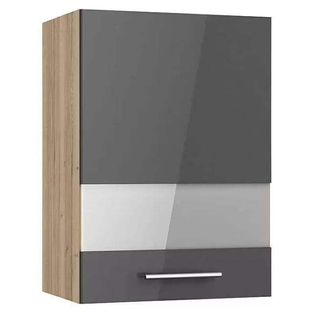 Optifit Küchen-Oberschrank mit Glassegment Jonte984 50 cm Anthrazit-Wildeiche