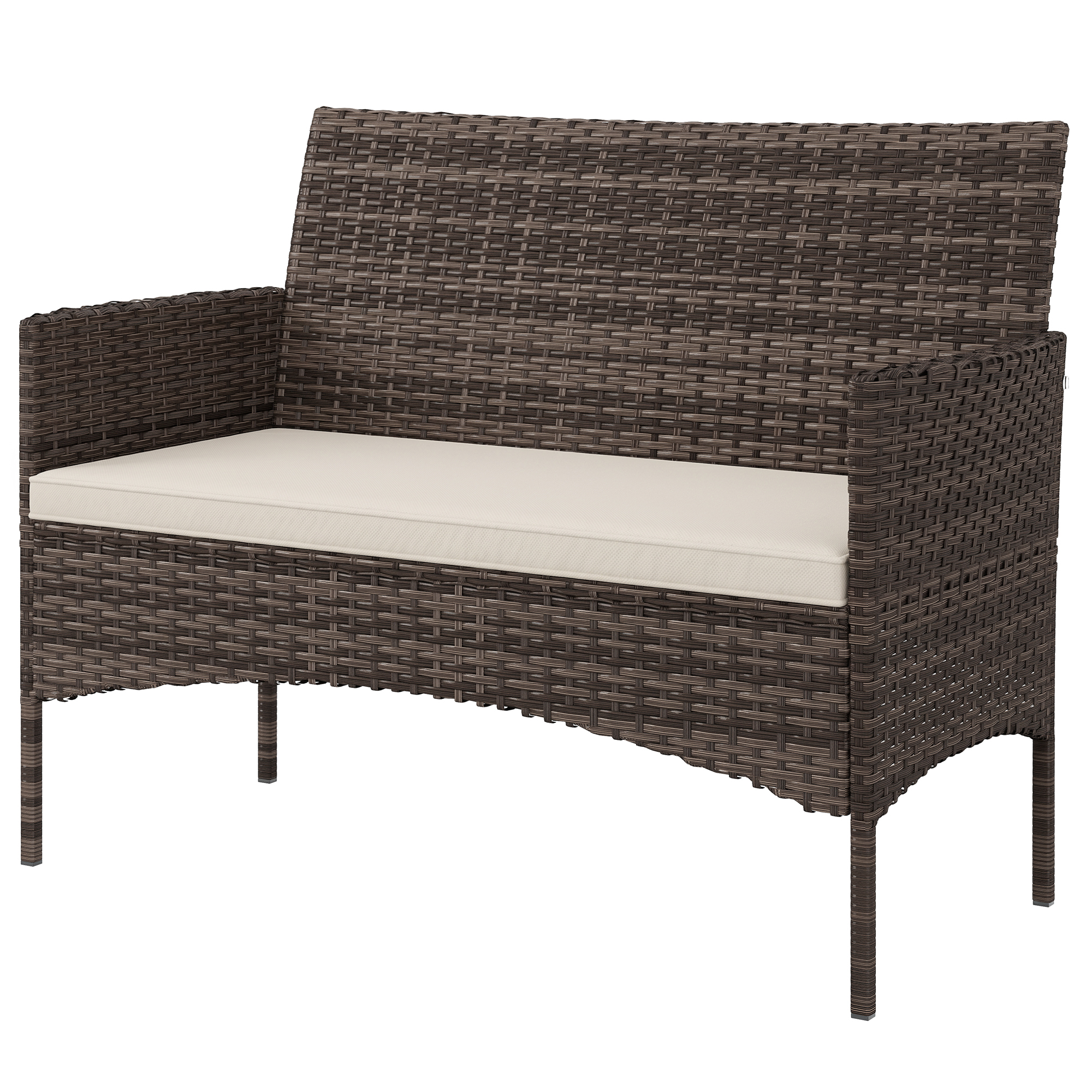 Canapé 2 Places En Rotin Synthétique Pe Pour Jardin, Avec Coussins, Tapis Antidérapants, Cadre En Acier, Couleur Kaki