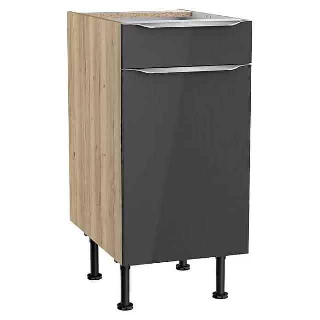Optifit Küchen-Unterschrank Linus984 40 cm x 87 cm x 58,4 cm Anthrazit-Wildeiche