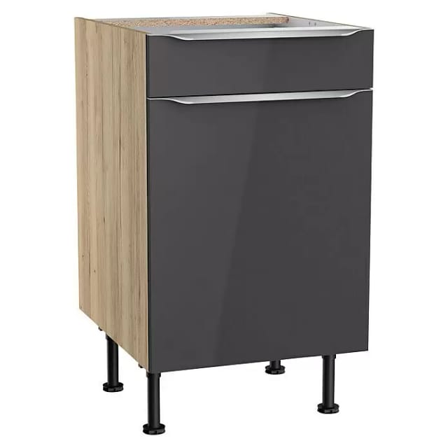 Optifit Küchen-Unterschrank Linus984 50 cm x 87 cm x 58,4 cm Anthrazit-Wildeiche