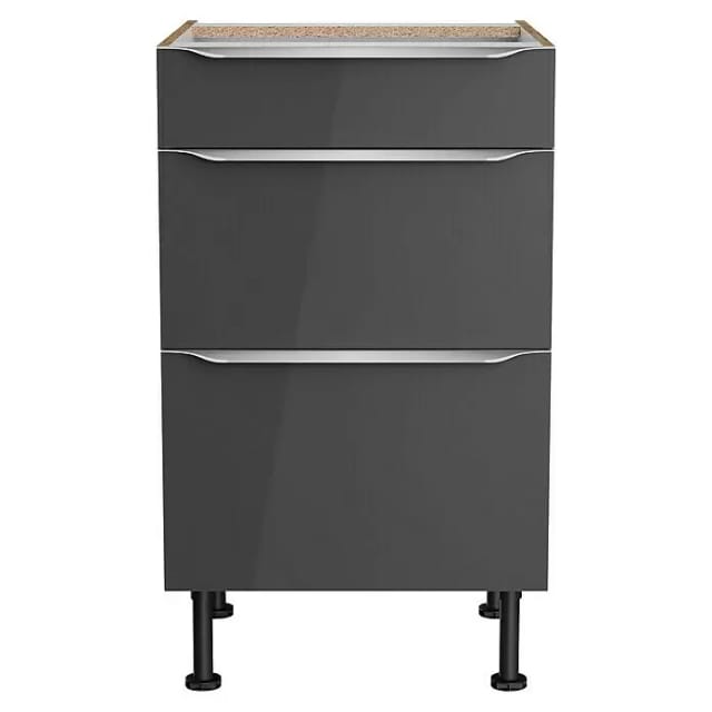 Optifit Küchen-Unterschrank mit 3 Auszügen Linus984 50 cm Anthrazit-Wildeiche