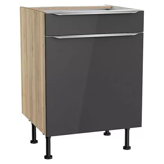 Optifit Küchen-Unterschrank Linus984 60 cm x 87 cm x 58,4 cm Anthrazit-Wildeiche