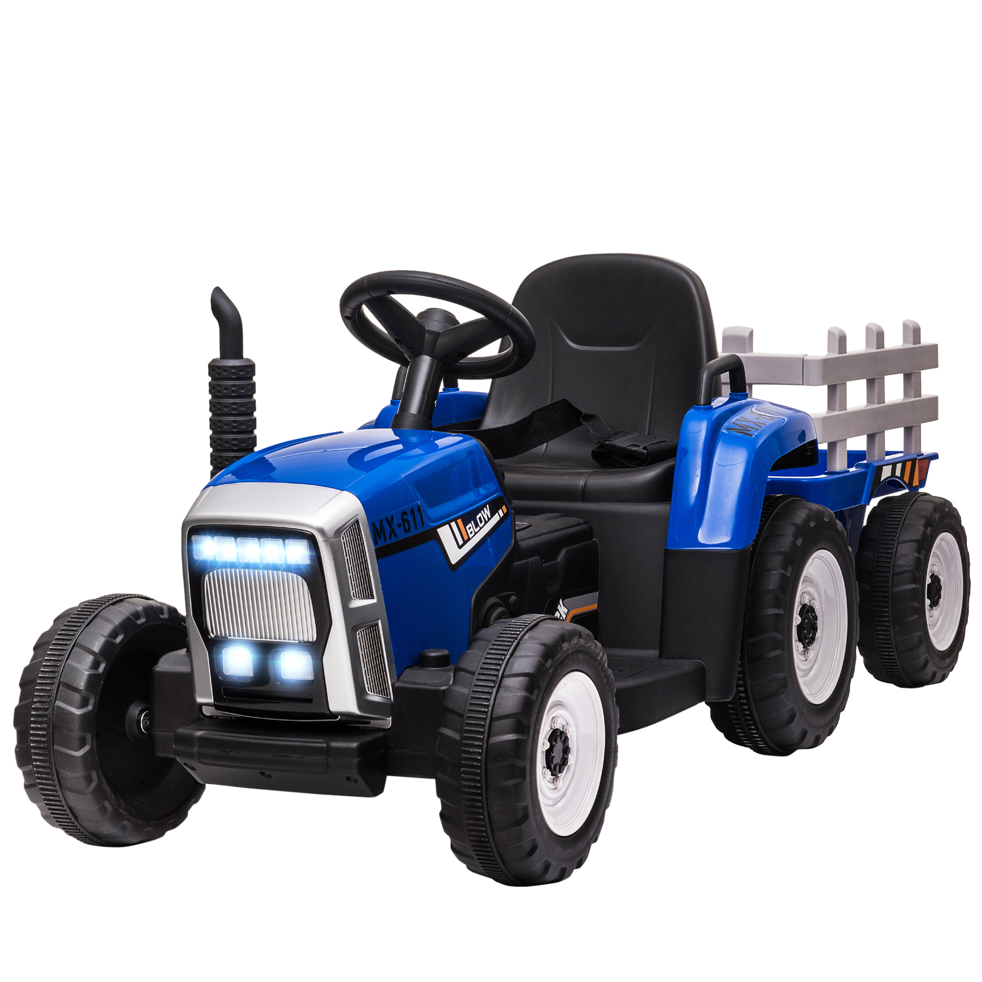 Voiture Électrique Enfant Avec Remorque, Télécommande, Phares Led, 3-6 Km/h, Pour Enfants De 3 À 6 Ans, Bleu