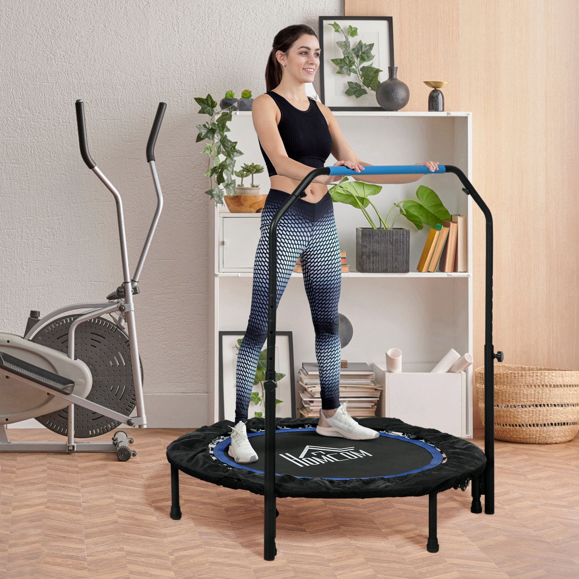 Mini-fitness-trampolin Ø102 Cm, Faltbar Mit Höhenverstellbarem Griff, Blau