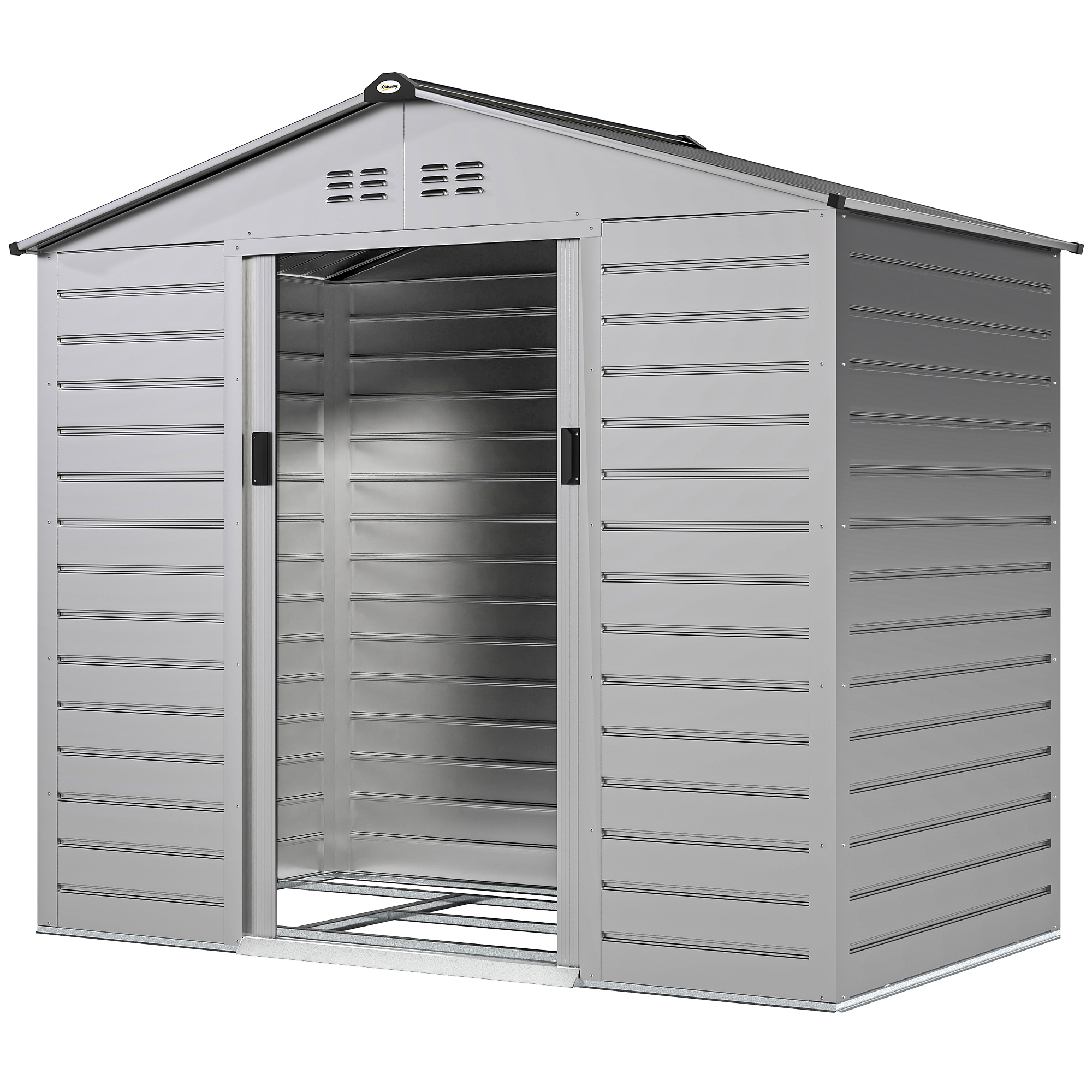Abri De Jardin 2,43 M², 213 X 131 X 192 Cm, Cabanon À Outils Avec Toit À Deux Pans, Porte Coulissante Verrouillable, Résistant Aux Intempéries, Gris