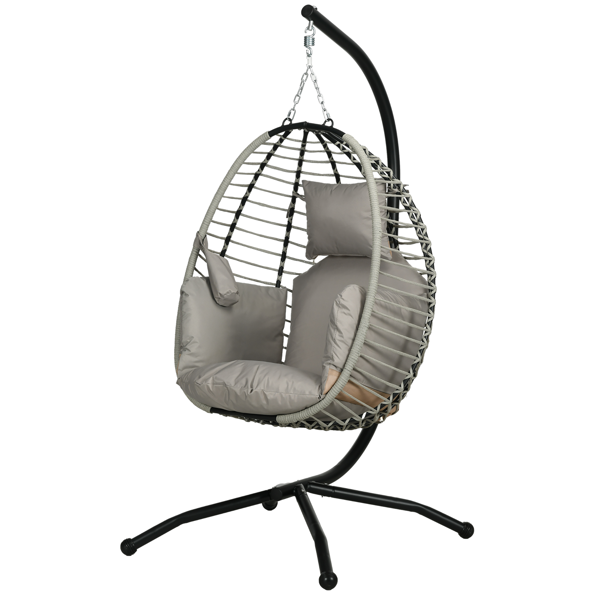 Hängstol En Métal Gris Avec Coussins D'Assise Et Dossier Pliables, Panier De Rangement Amovible Et Porte-gobelet