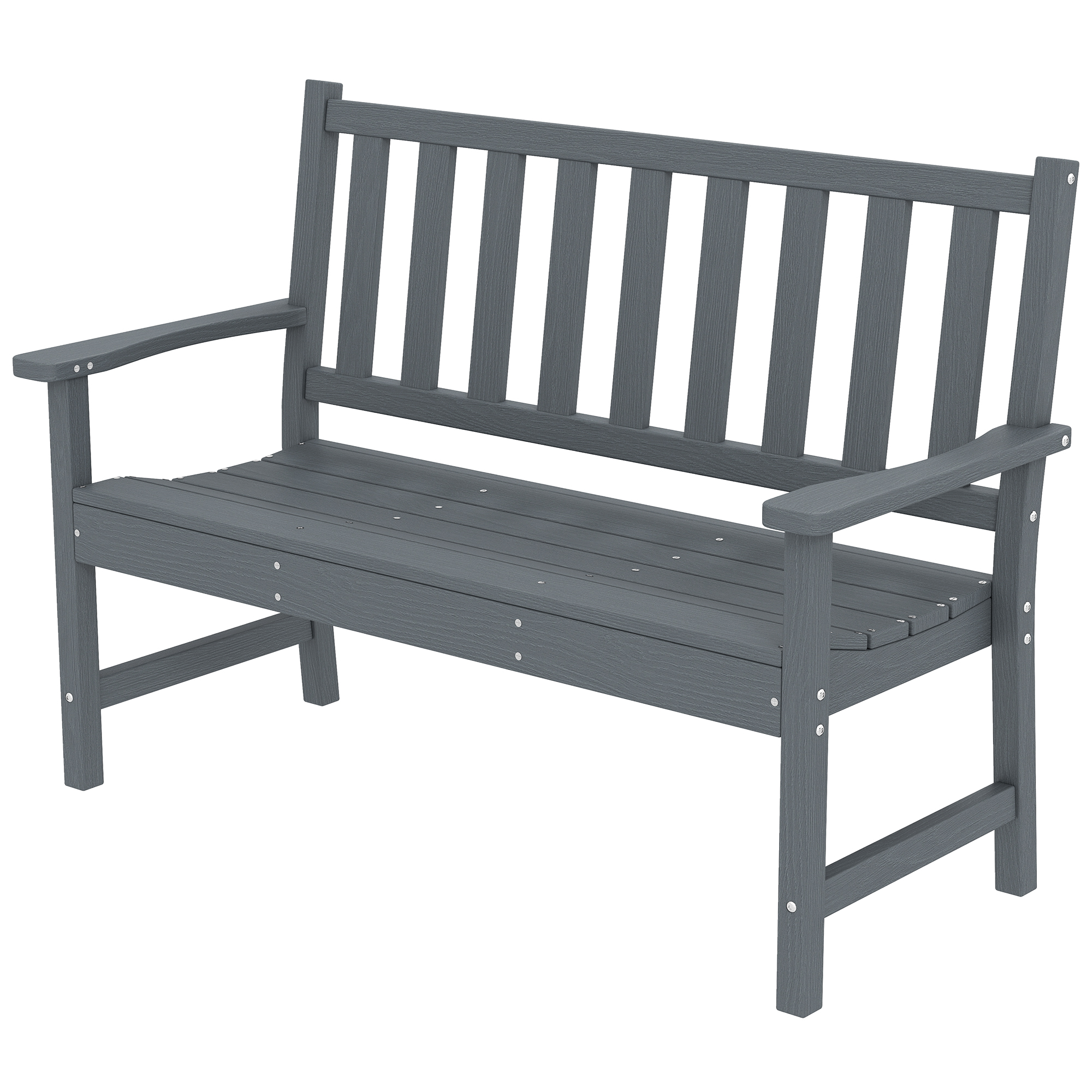 Banc De Jardin 2 Places, Banc Plastique Résistant Aux Intempéries Pour Extérieur, Lattes Et Dossier En Bois Aspect Bois, Gris