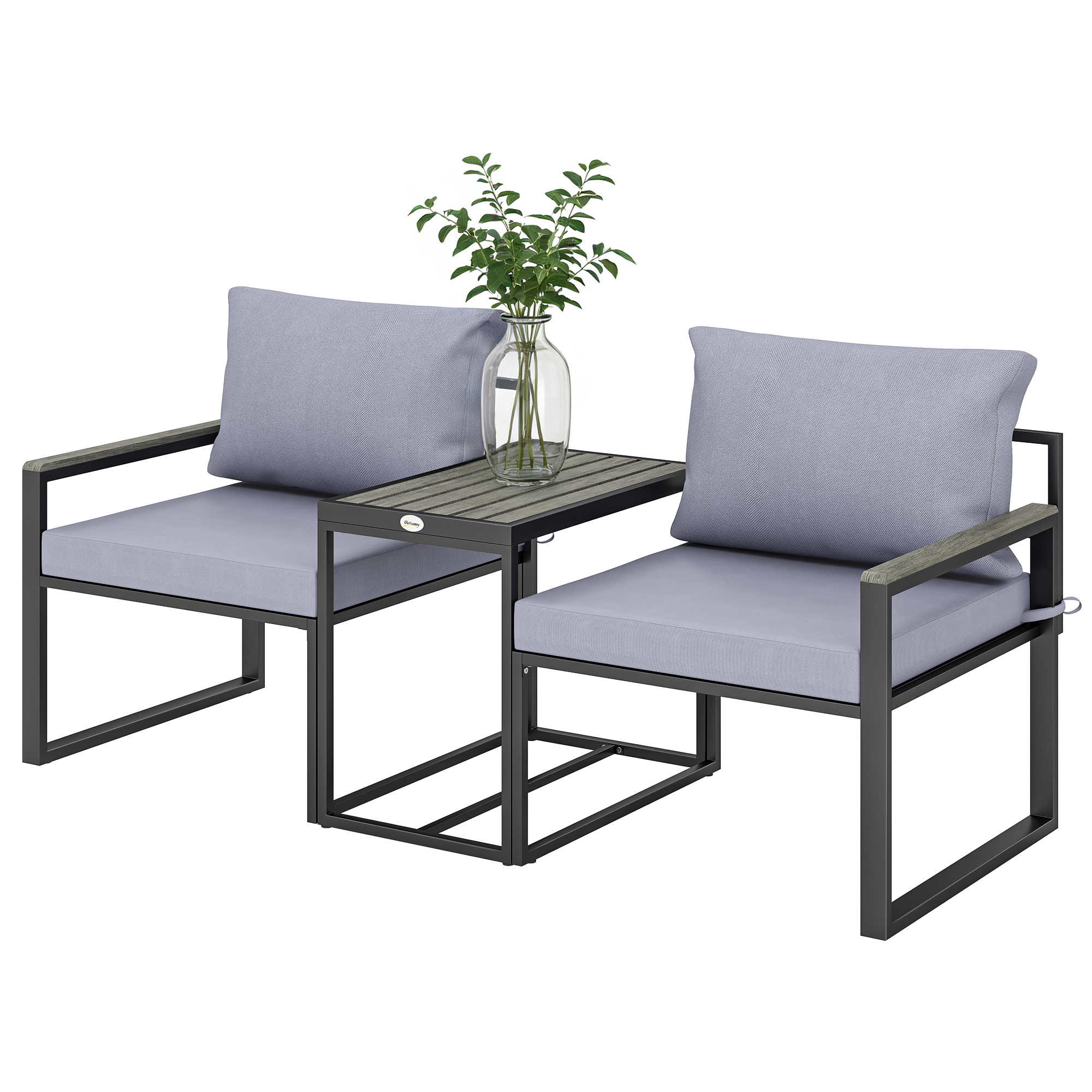 Lot 3 Meubles De Terrasse : 2 Fauteuils Avec Table, Coussins D'Assise Et Dossier Amovibles, Housse Grise Respirante