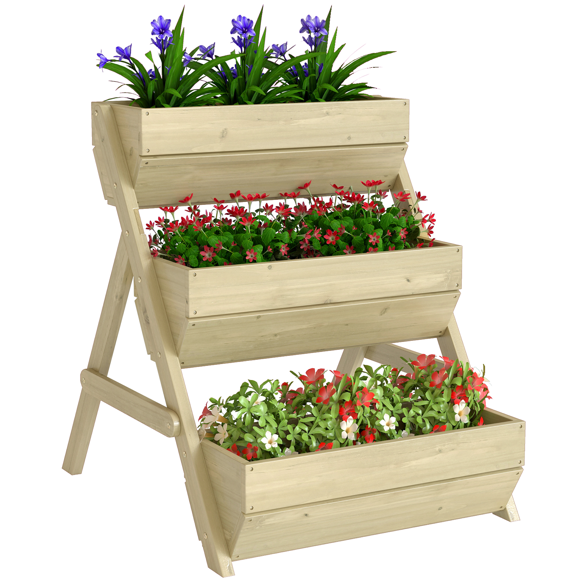 Coffre De Plantation Vertical En Bois Vert 3 Étages, Jardinière Surélevée Avec 3 Bacs À Plantes Et Trous De Drainage