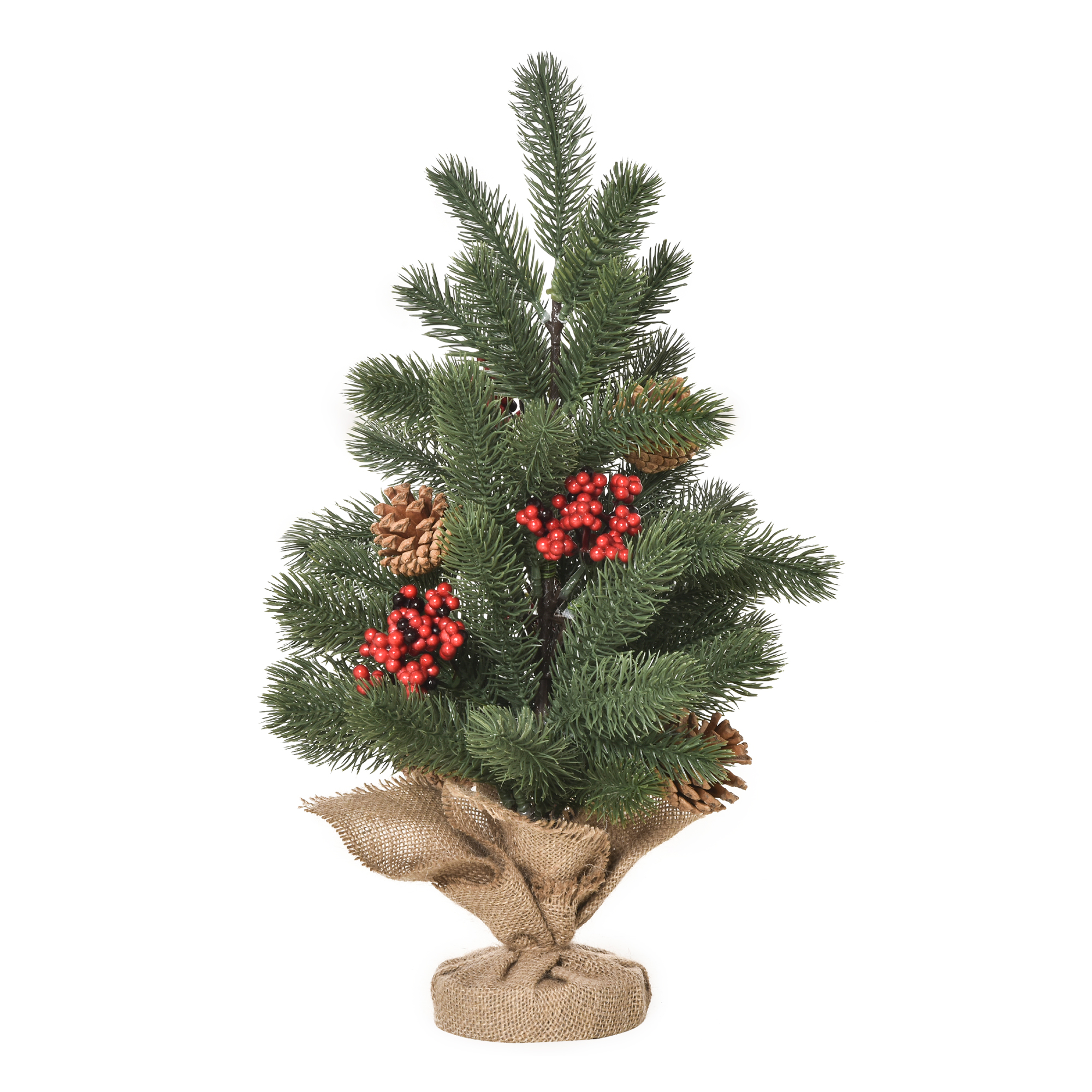 Mini Décoration De Sapin De Noël, Ornements Rouges, Baies Décoratives, Hauteur 50 Cm, Base Ciment Incluse, Vert + Multicolore