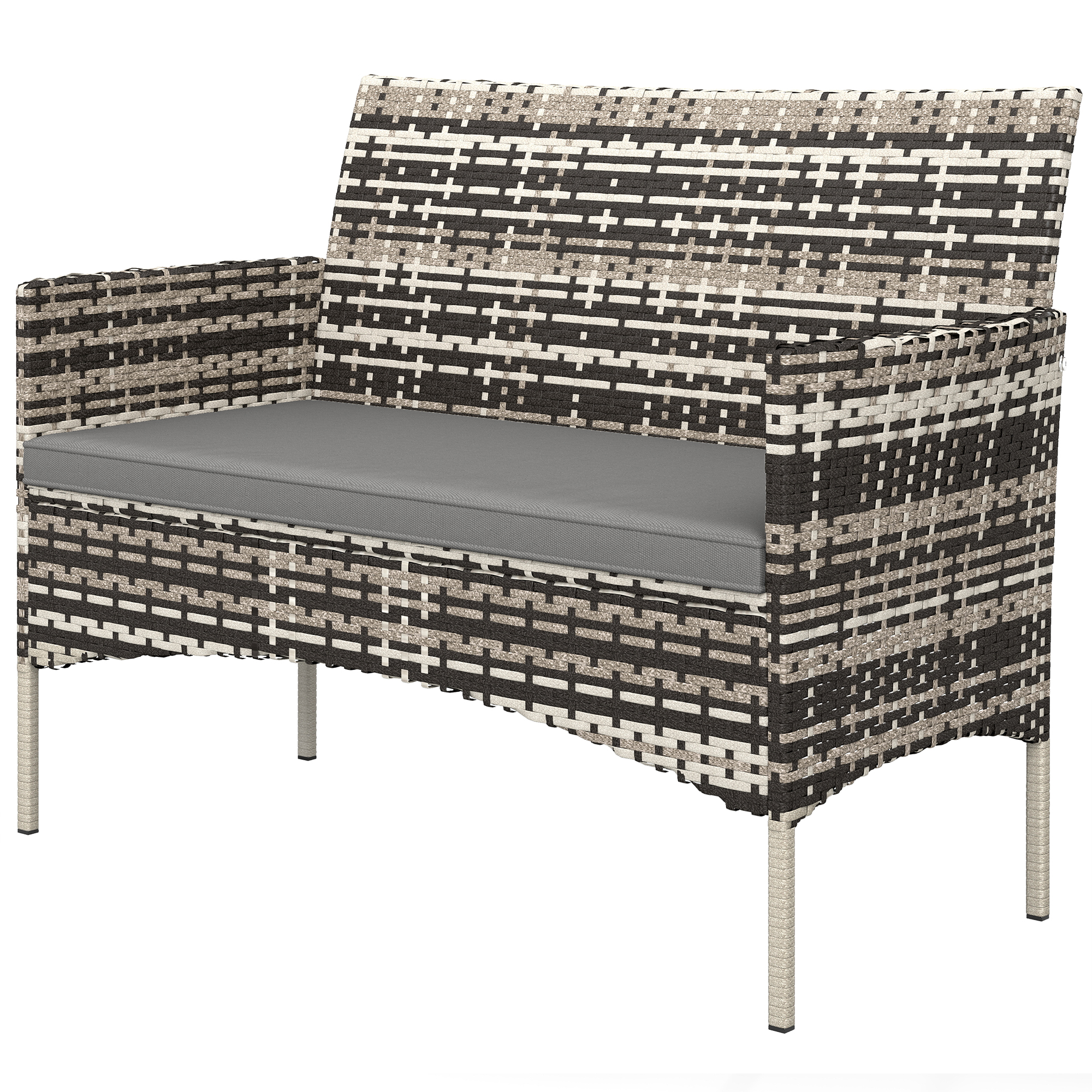 Lot 2 Places Canapé De Jardin En Rotin Synthétique Pe, Assise Avec Coussins, Tapis Antidérapants, Cadre En Acier, Gris Clair
